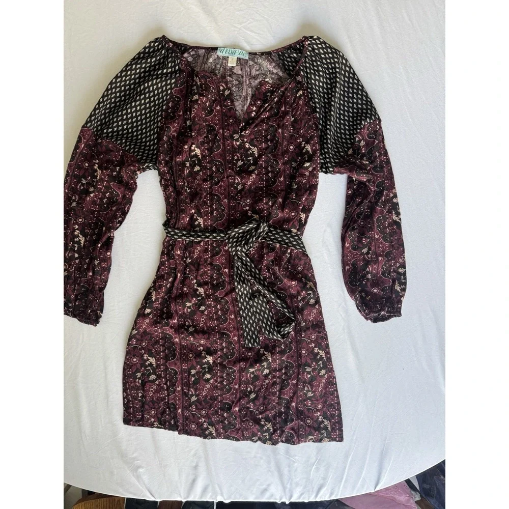 Women's Mid-length Dress Printed, S Long-Sleeve Boho V Neck Dress - Picture 1 of 4